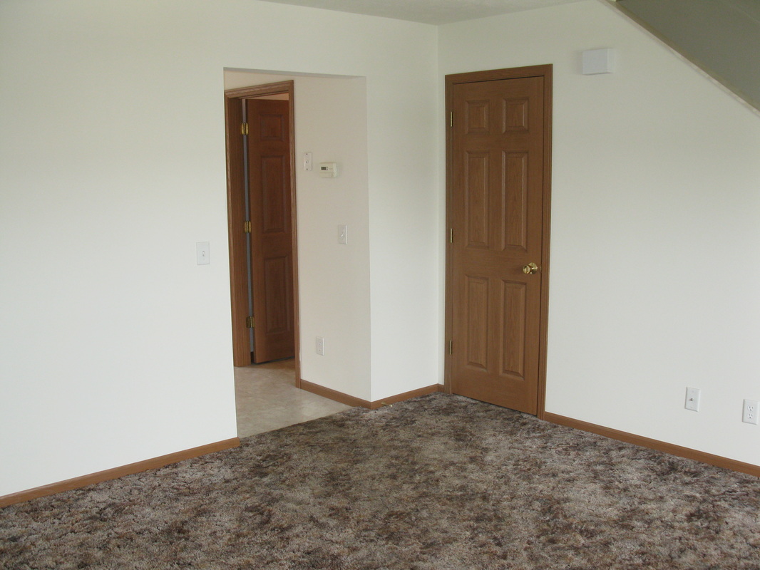 Living room, looking at entry to kitchen on the left, and a storage closet on the right in 300 Place Town Home