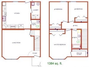 Blueprint layout of 500 Place three bedroom Town Home